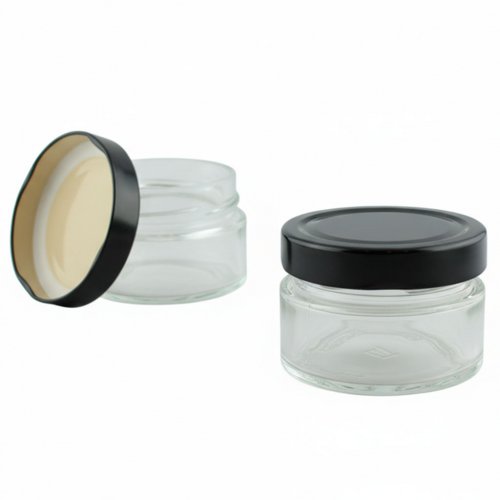 Баночка 100 мл стеклянная и крышка металл черная