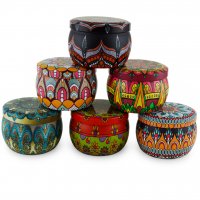 Жестяная баночка для свечи круглая с узором в ассортименте