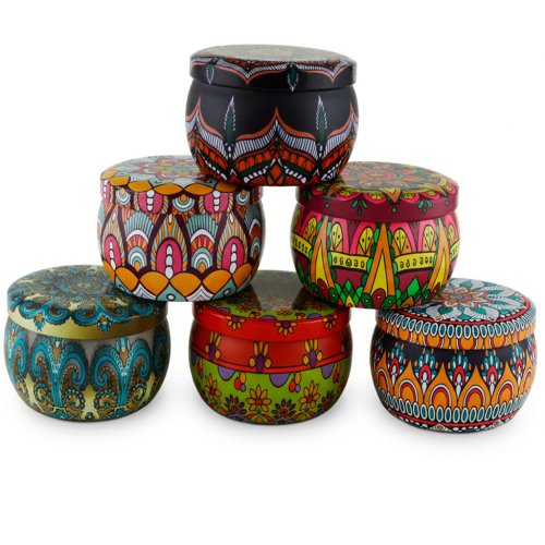 Жестяная баночка для свечи круглая с узором в ассортименте