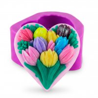 Серце в тюльпанах 75 г 2D силіконова еліт-форма