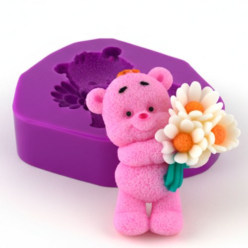 Ведмедик з ромашками 29 г 2D силіконова еліт-форма