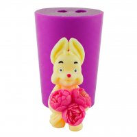 Зайчик з букетом півоній 51 г 3D силіконова еліт-форма