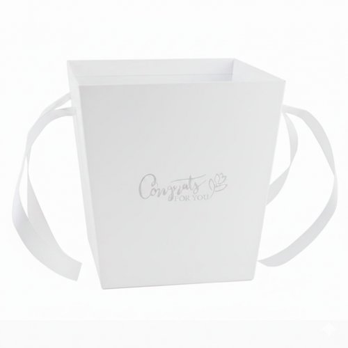 Кашпо картонное для цветов с ручкой Белое