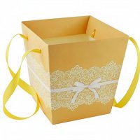 Кашпо картонне для квітів з ручкою Ажурне