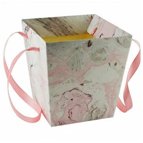 Кашпо картонное для цветов с ручкой Мраморное