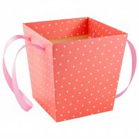 Cardboard flower pot with handle Coral polka dots
