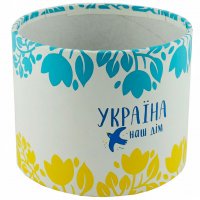 Кашпо картонное круглое (шляпная коробка) Україна наш дім