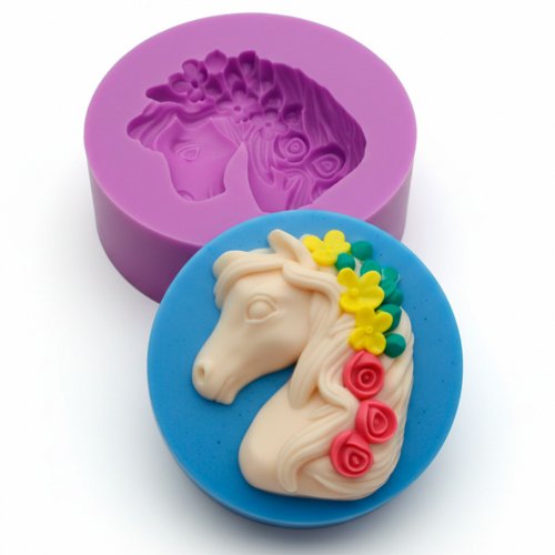Horse in flowers 120 g 2D silicone elite mold
