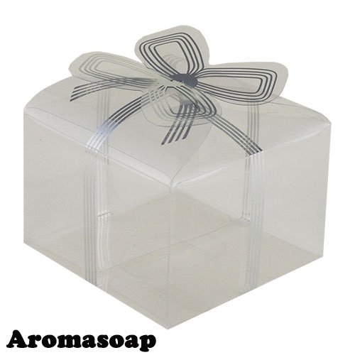 Plastic box with silver bow, low