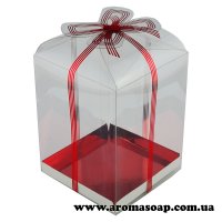 Пластиковая коробочка с красным бантом и красным дном