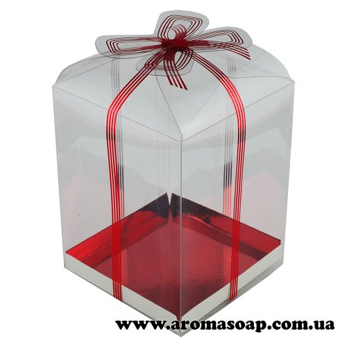 Пластикова коробочка з червоним бантом та червоним дном