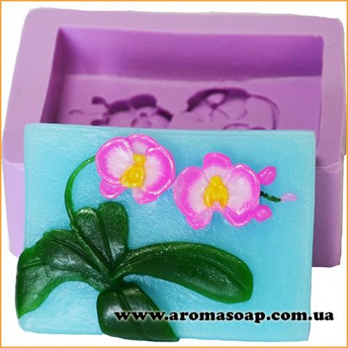 Orchid on a twig with leaves silicone mold