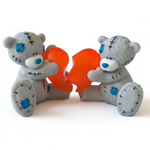 Teddy couple with a heart 3D silicone mold