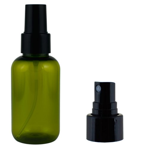 Бутылочка круглая 100 мл оливковая + Пульверизатор черный