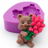 Ведмедик з тюльпанами 51 г 2D силіконова еліт-форма