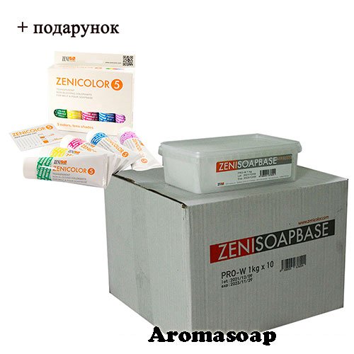 Мильна основа ZeniSoapBase PRO-W біла у заводській упаковці, Словаччина 10 кг + набір пігментів (Акція)